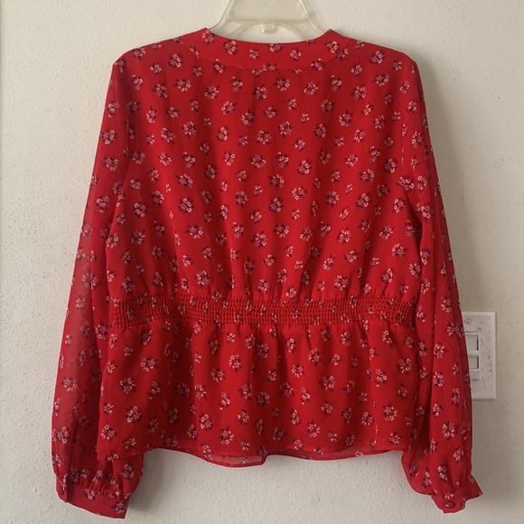 Madewell red long sleeve cropped blouse - Picture 3 of 4